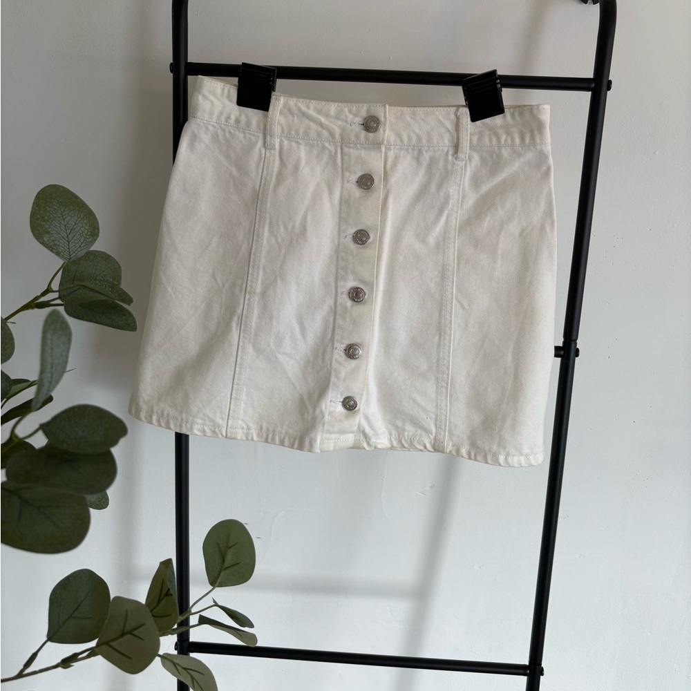 Denim White Button-Front Skirt F21